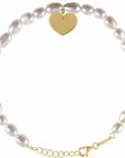 14K Gold Freshwater Pearl & Engravable Heart Bracelet Valentines Day Gift