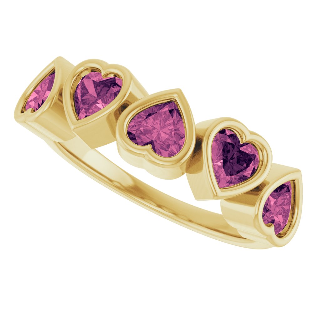 14K Gold Natural Tourmaline Birthstone Heart Ring Valentine&#39;s Day Gift