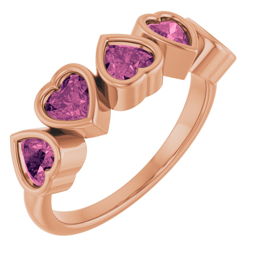 14K Gold Natural Tourmaline Birthstone Heart Ring Valentine&#39;s Day Gift