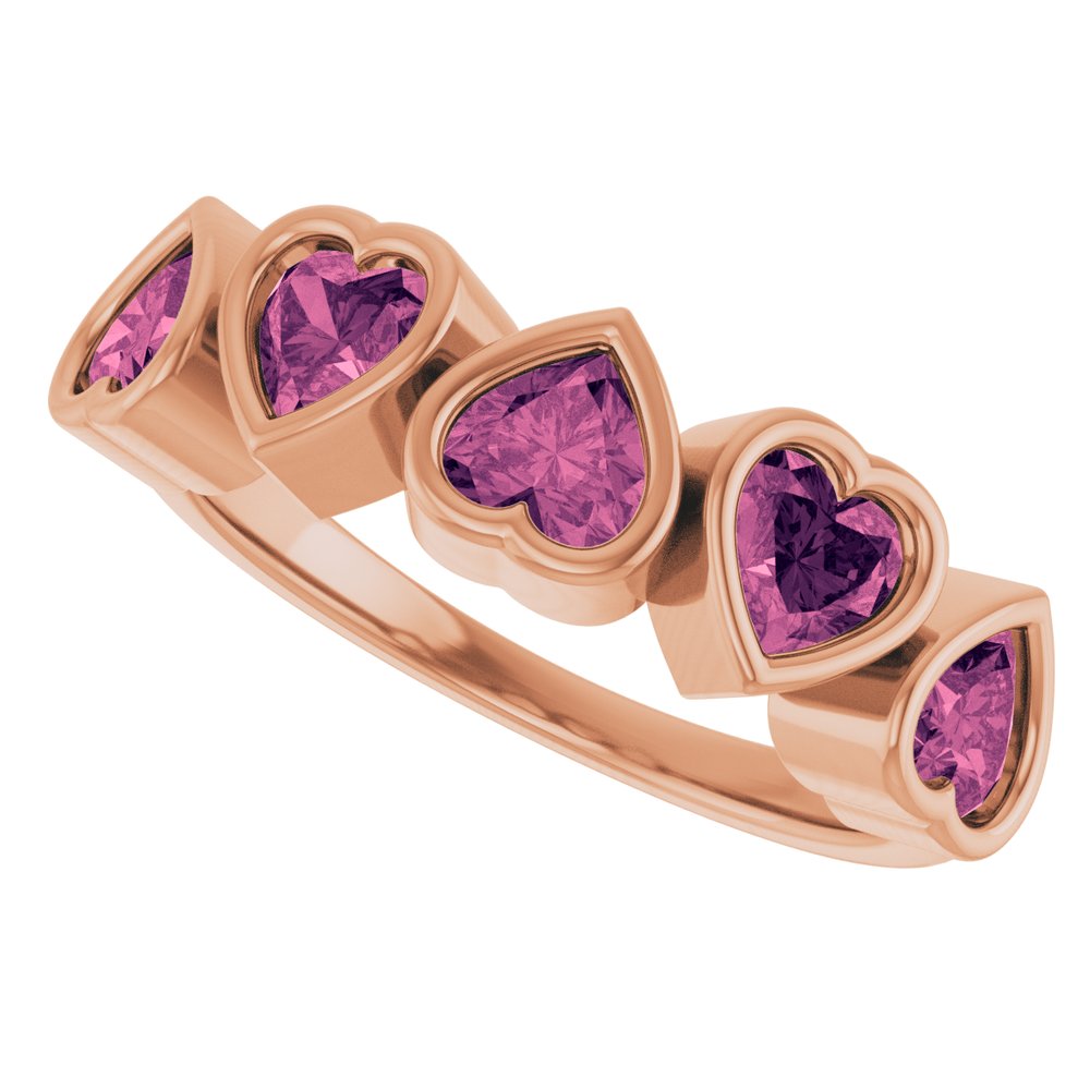 14K Gold Natural Tourmaline Birthstone Heart Ring Valentine&#39;s Day Gift
