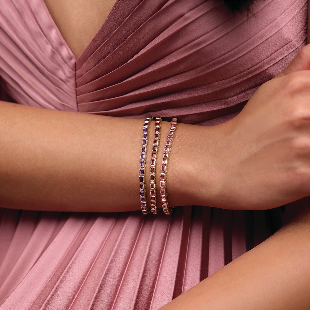 14K Gold Natural Birthstone Line 7&quot; Bracelet Valentine&#39;s Day Gift