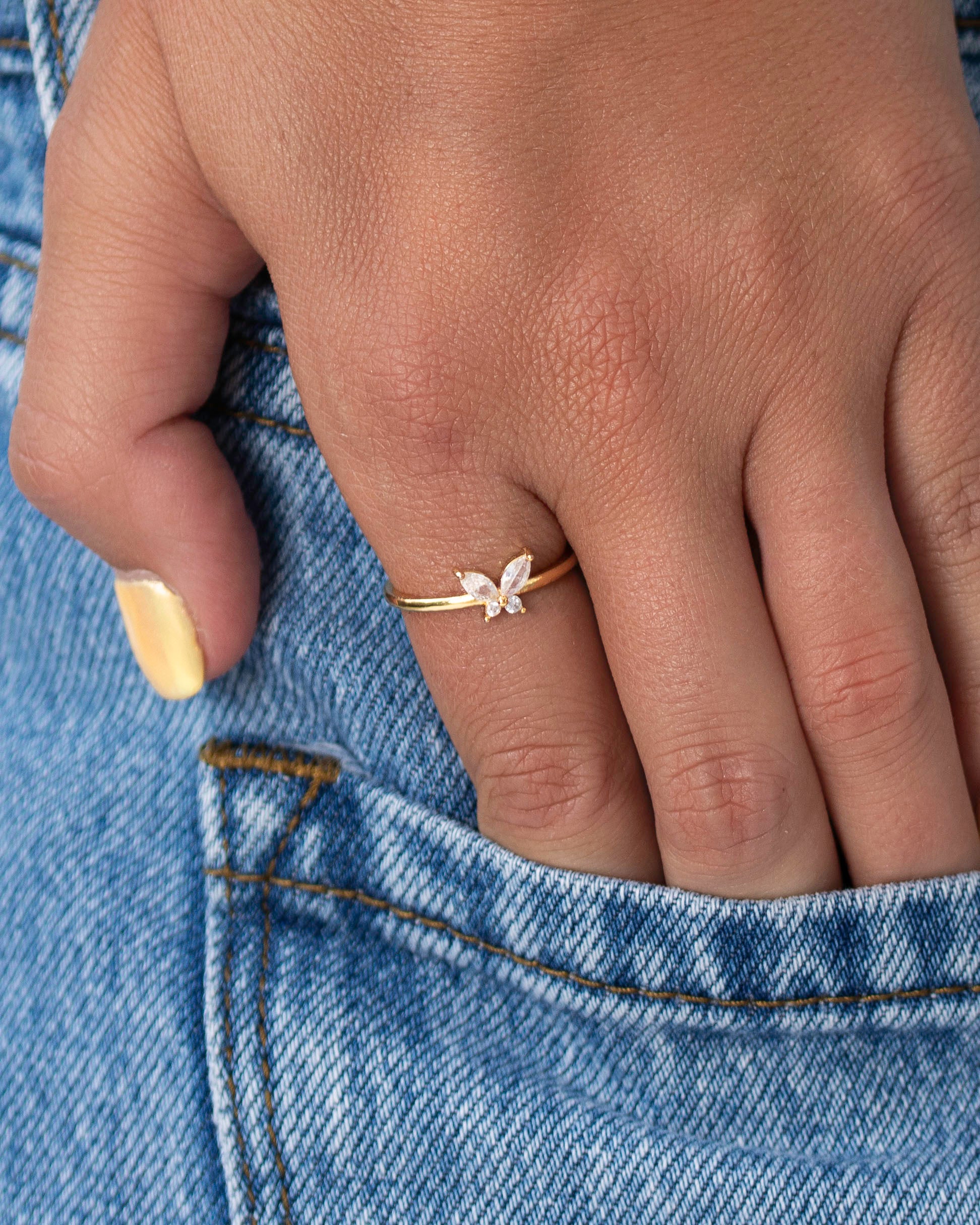 Dainty Butterfly Diamond Ring