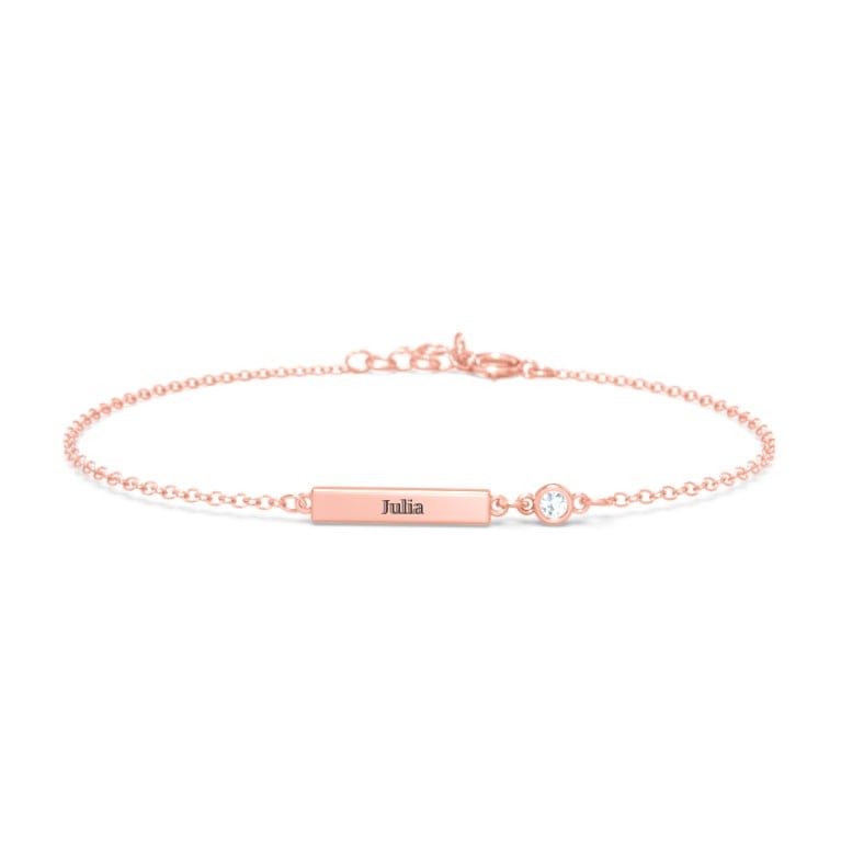 Dainty Engravable Bar Bracelet with Gemstone