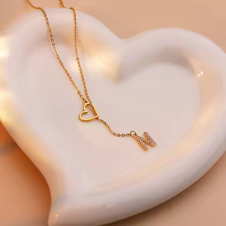 Heart Necklace with Diamond Initial